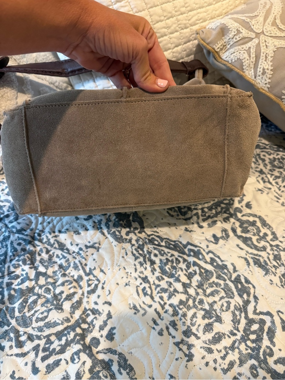 The Sak Taupe Suede Shoulder Bag with Dark Brown Strap - Picture 3 of 4